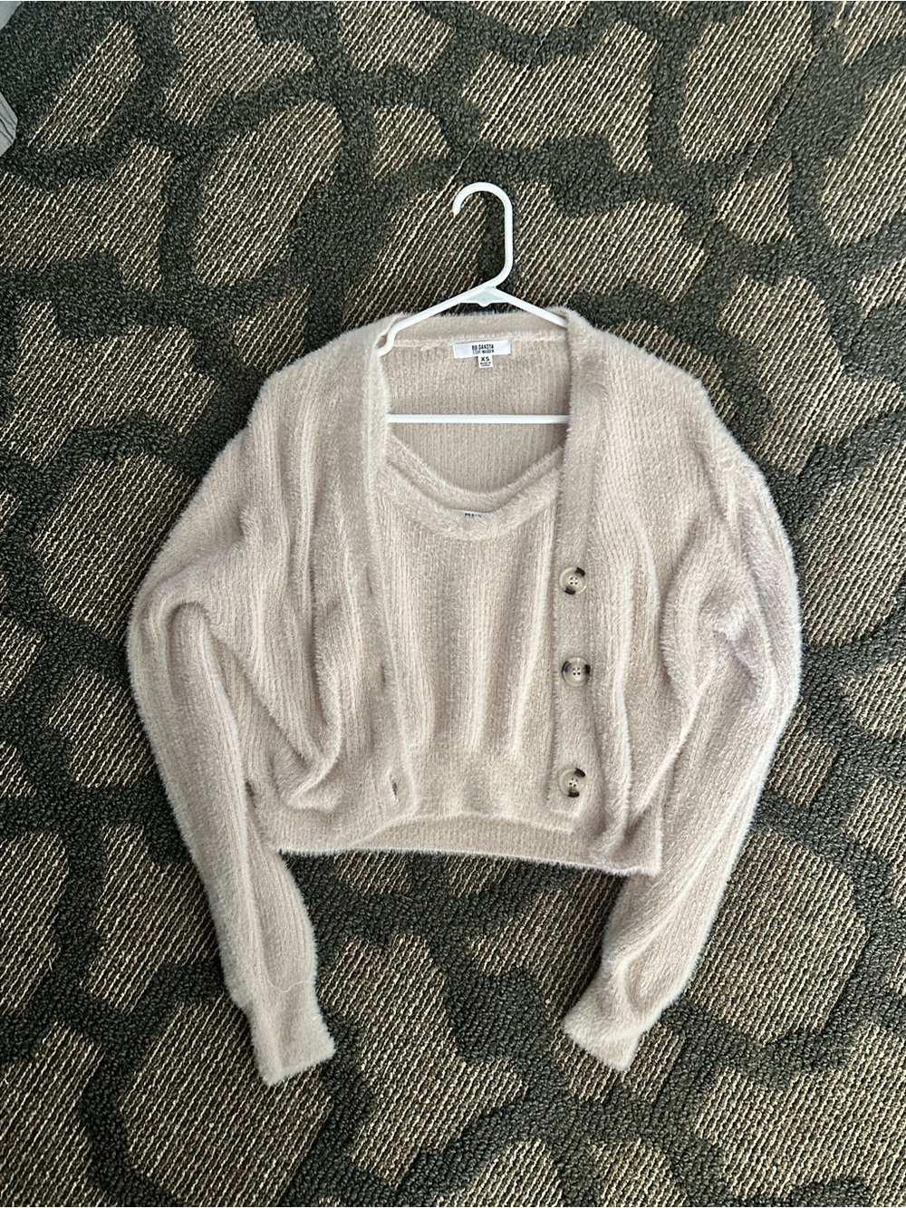 BB Dakota by Steve Madden Fuzzy Knit Crop Cardigan & Tank - Light Beige